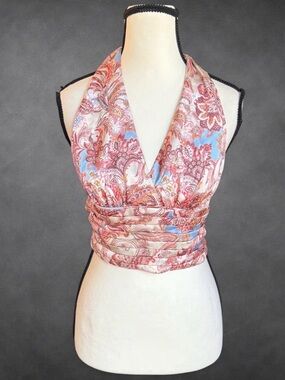 Willow Root Paisley Satin Halter Crop Top NWT - Size XS